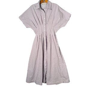 Anthropologie Exquise Tobie Midi Shirt Dress Striped Purple White M
